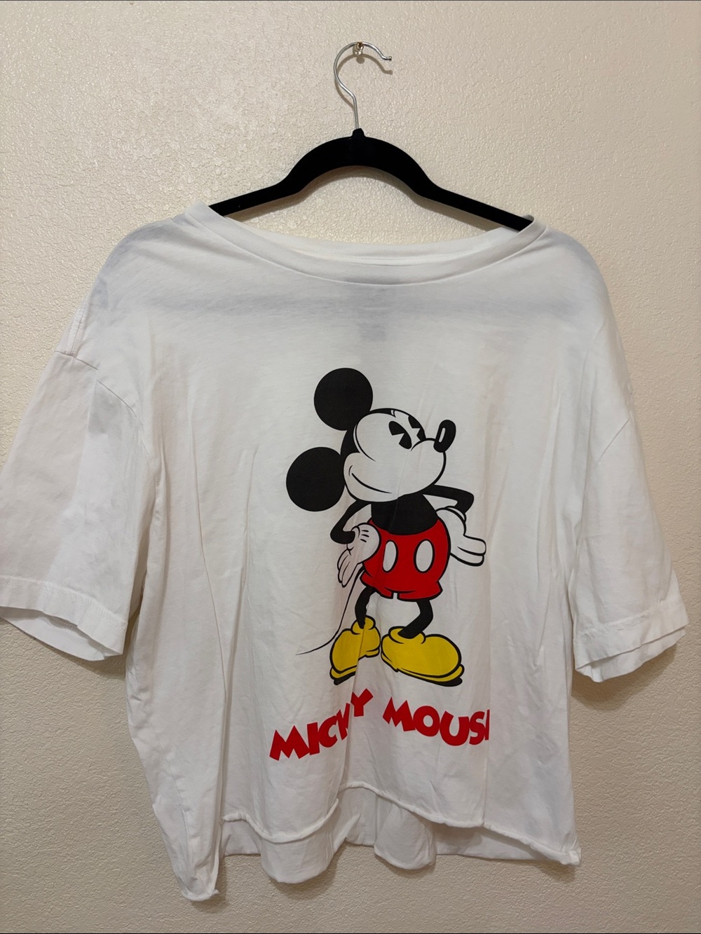 Disney White Tee with Classic Mickey Graphic and Red, Yellow Accents